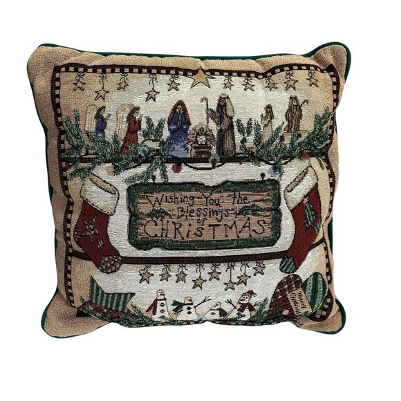 Wishing You The Blessings Of Christmas Tapestry Accent Pillow By River Dale - Picture 1 of 5